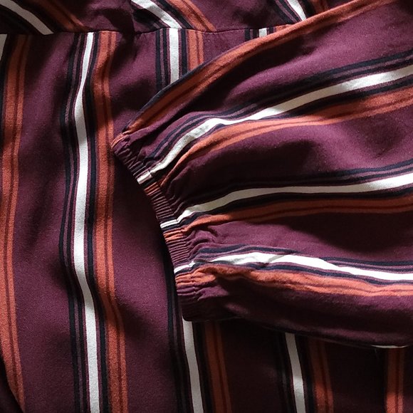 Xhiliration Maroon Striped Wrap Dress with Long Puff Sleeves - Picture 6 of 8